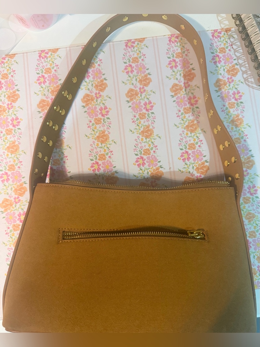 Shoulder Bag in Tan with Gold Accents